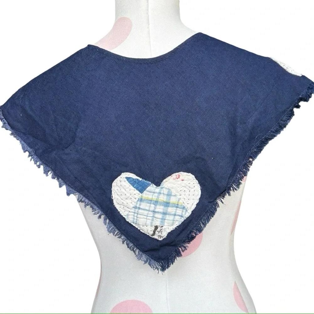 Vintage Handmade – Blue Denim Heart Tie-On Capelet Set – set of 2 - Picture 4 of 5